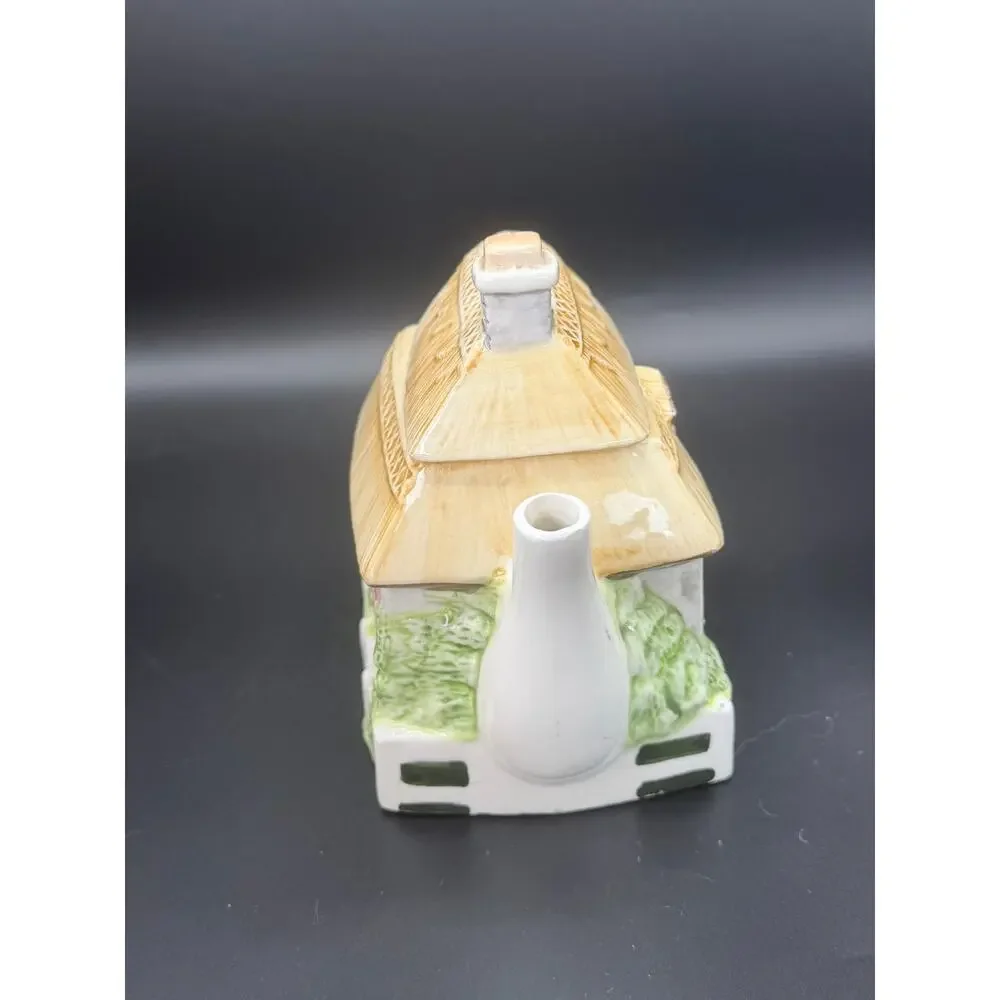 Vintage OCI Nantucket Cottage House Ceramic Teapot Thatched Roof Lid